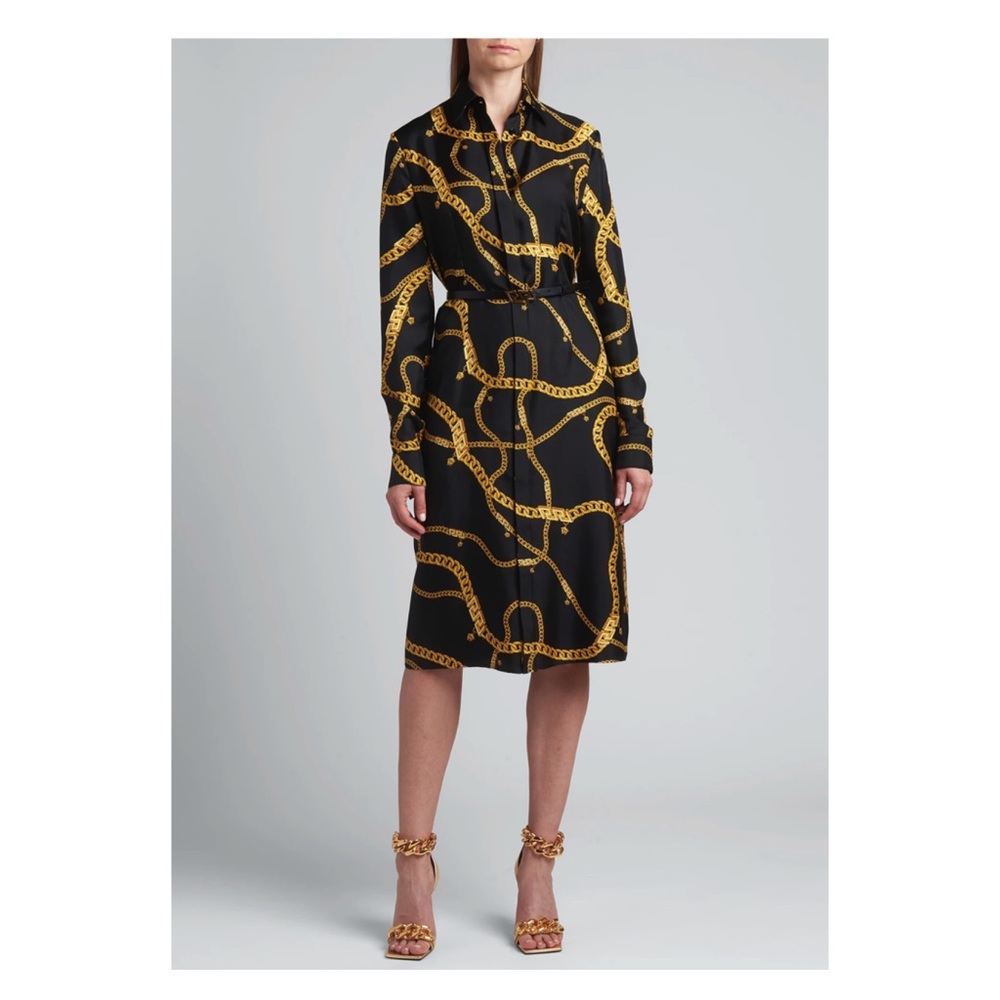 New! VERSACE Greca Chain Medusa Logo Belted Shirt Midi Dress IT 38 - Picture 2 of 12